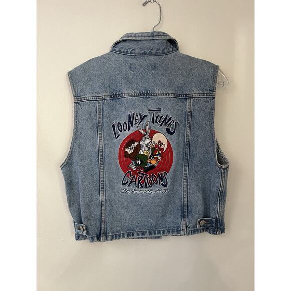 Warner Bros. Jackets & Blazers - Vintage 1995 Warner Bros Looney Tunes Embroidered Denim Jean Jacket Vest L